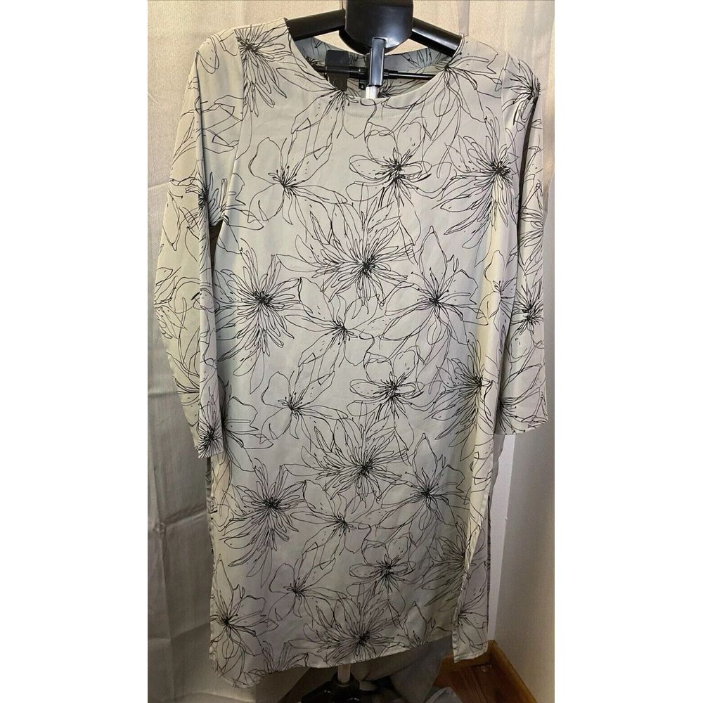 Comfy USA Women's Small Tunic Dress Gray Abstract Floral Side Slits